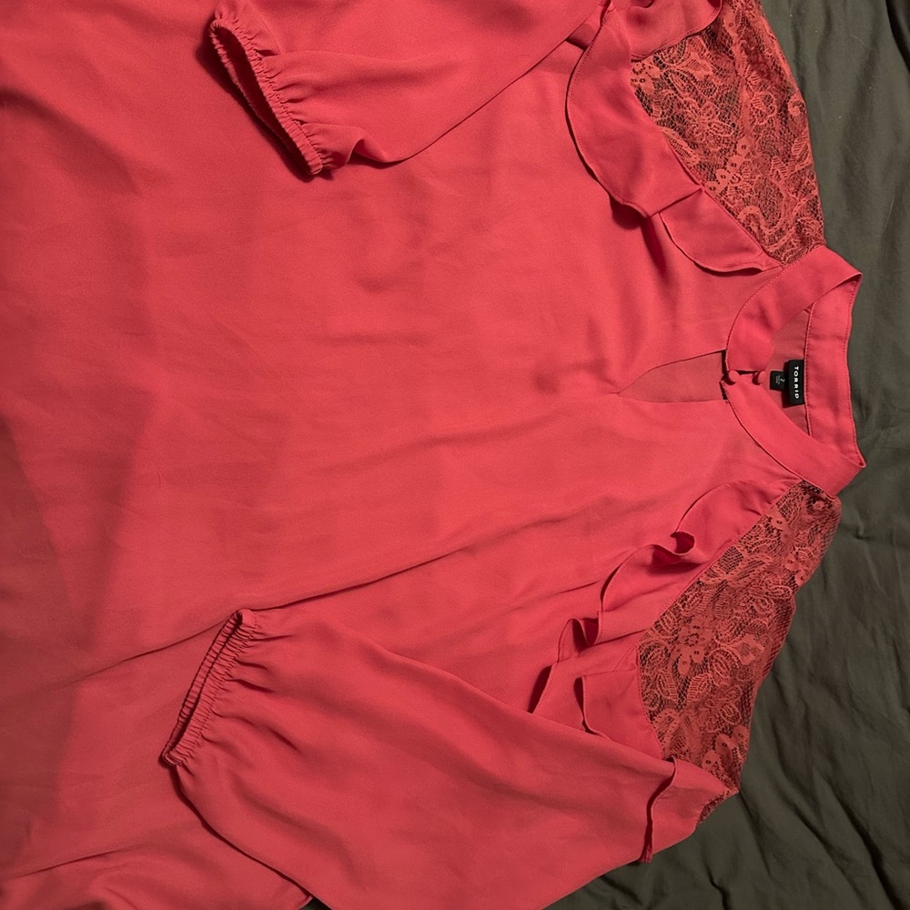 Chic Pink Blouse with Lace Accents